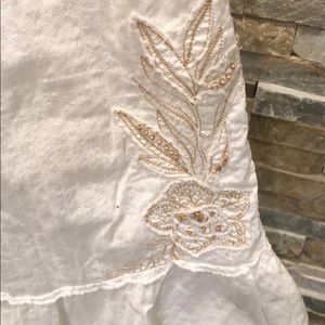 Dresses - White, cotton sundress with khaki flower design Dresses - White, cotton sundress with khaki flower design